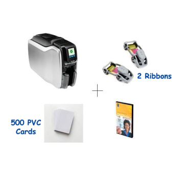 ZEBRA ZC300, ZC32-000C000EM00 Dual Sided ID Card Printer, 2 no. of 800300-350EM color Ribbon , Classic Studio software , 500 PVC Cards BUNDLE OFFER