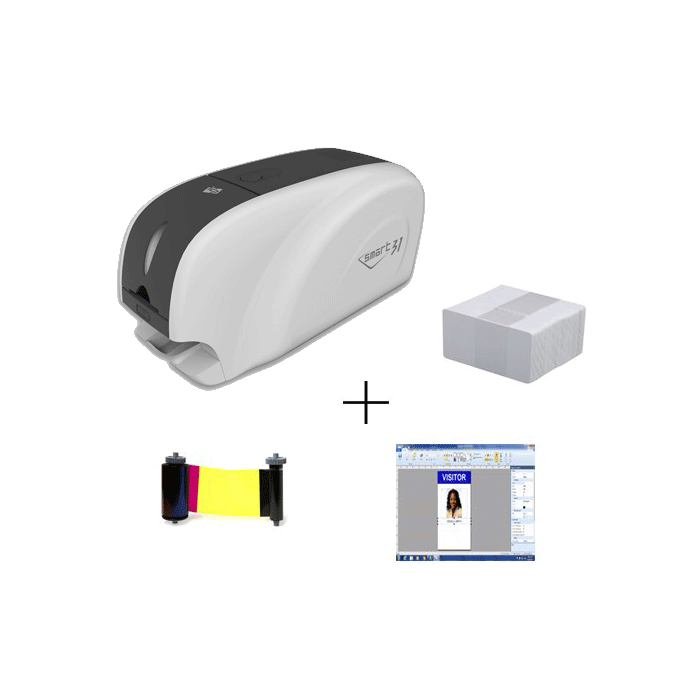 IDP SMART-31S single side id card printer bundle 1 ribbon 100 pvc cards and Smartid application premium version
