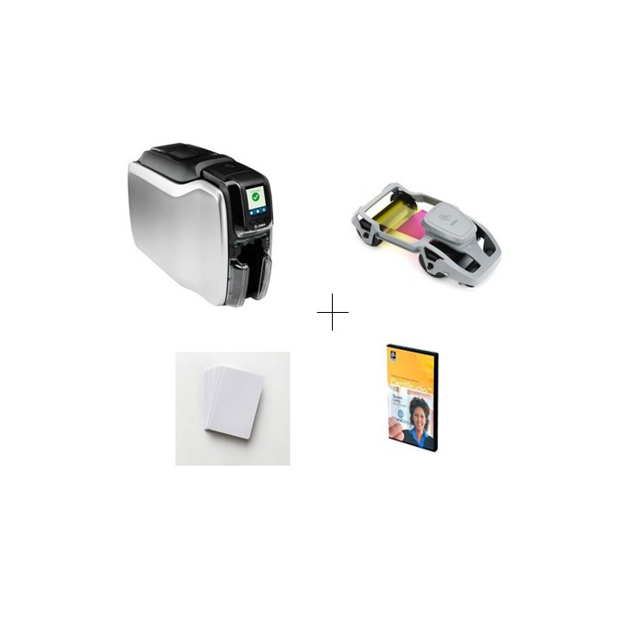 ZEBRA ZC300, ZC32-000C000EM00 Dual Sided ID Card Printer, 800300-350EM color Ribbon , Classic studio software , 100 PVC Cards BUNDLE OFFER